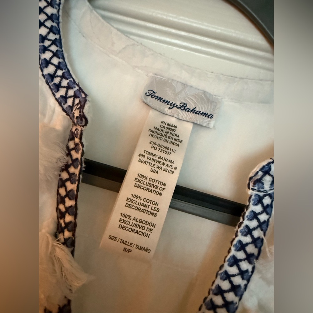 NWOT Tommy Bahama Embroidered Tassel V-Neck Cotton Tunic Dress Size S - Picture 6 of 10